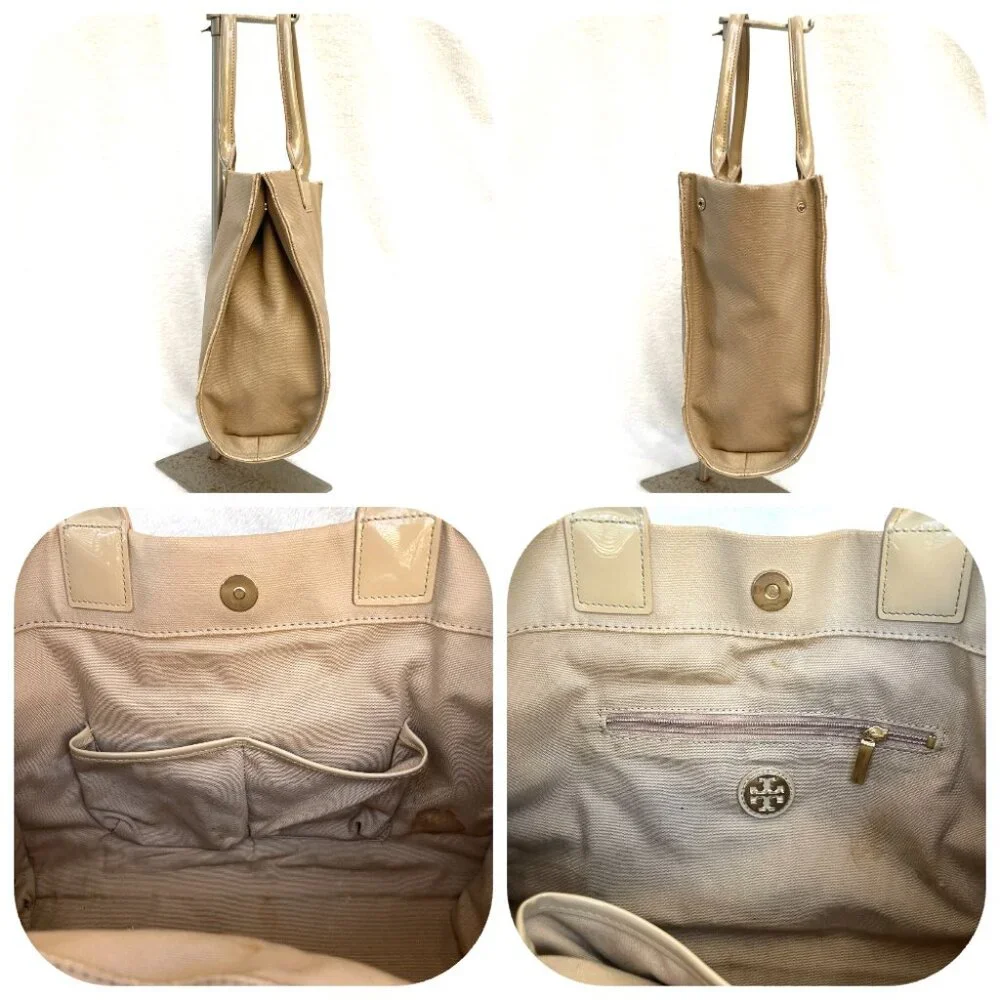 Tory Burch Nude Coated canvas and patent leather Ella tote bag
